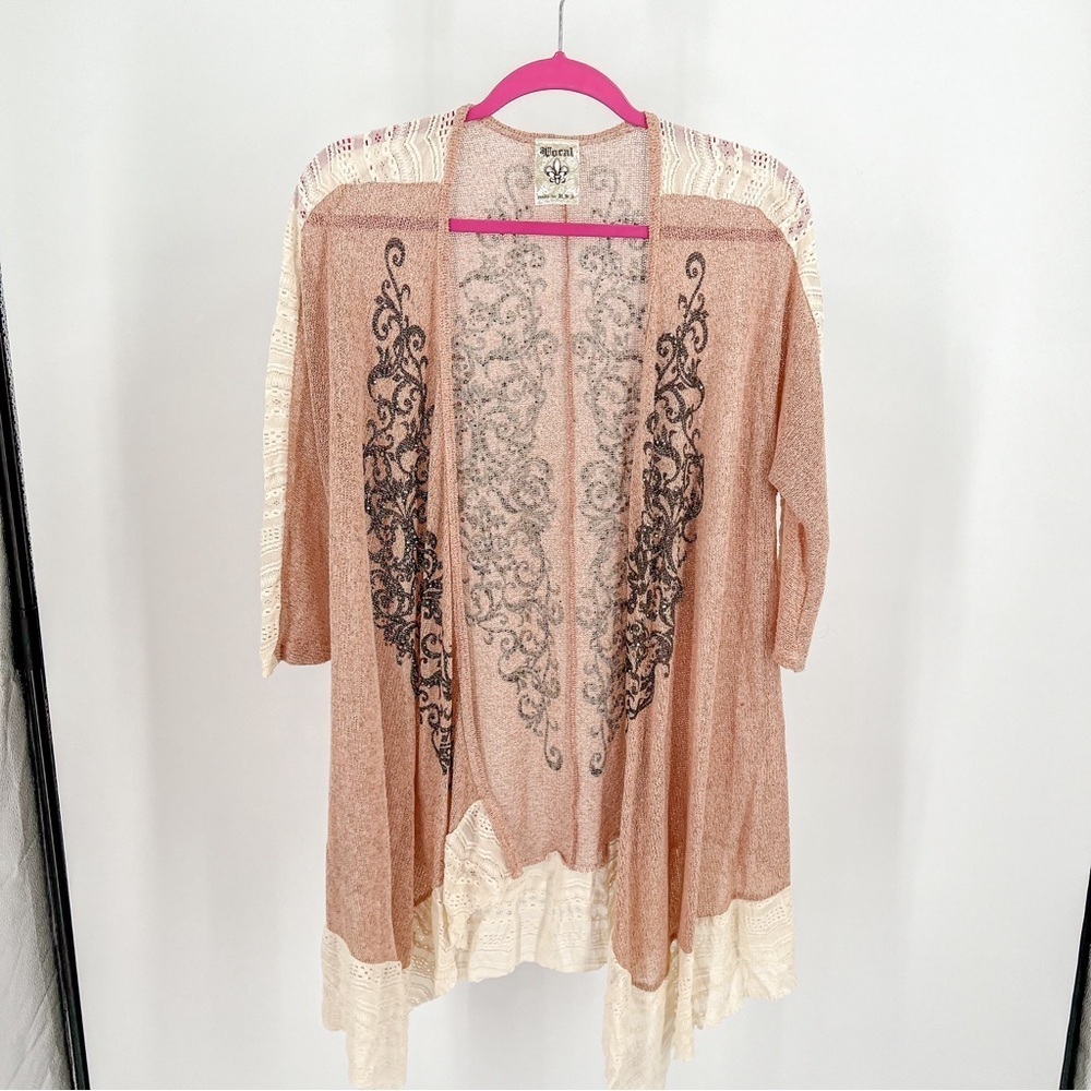 Vocal Open Front Beige Cardigan